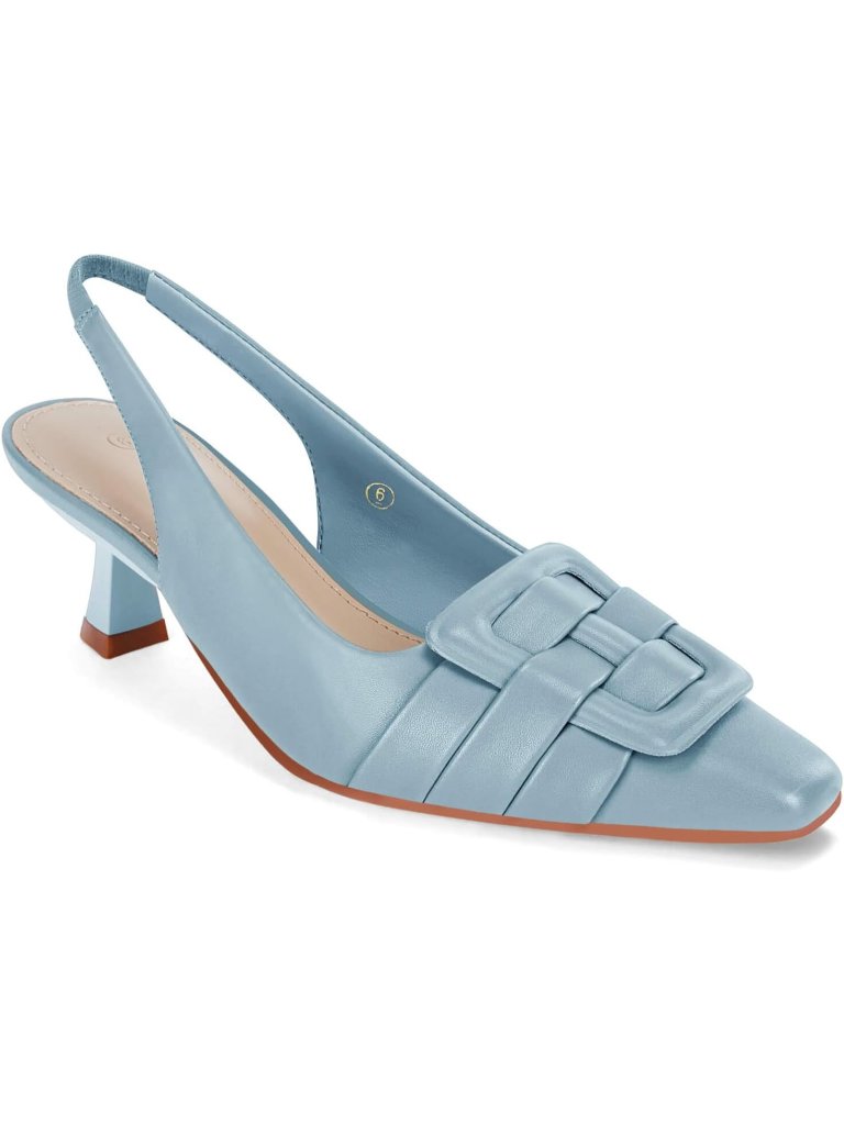 Women's Sky Blue Slingback Kitten Heels Low Dress Shoes Pumps Pointed Toe Heel